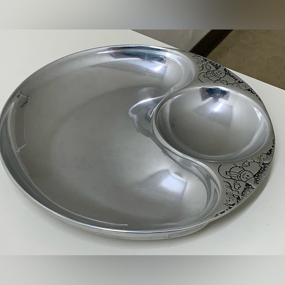 Vintage Wilton Armetale Snowman Solid Pewter Chip & Dip Tray Plate Snack Platter - Picture 15 of 16